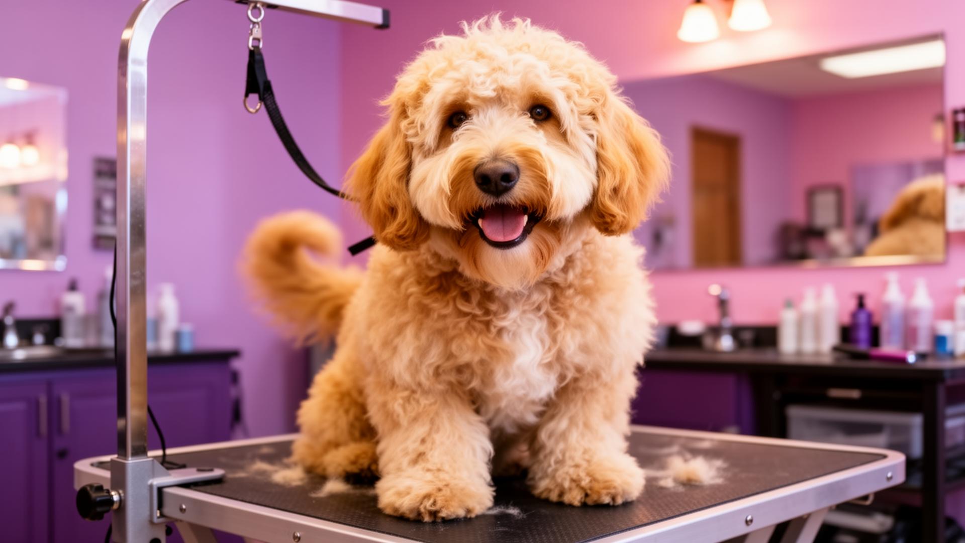 dog on a grooming table